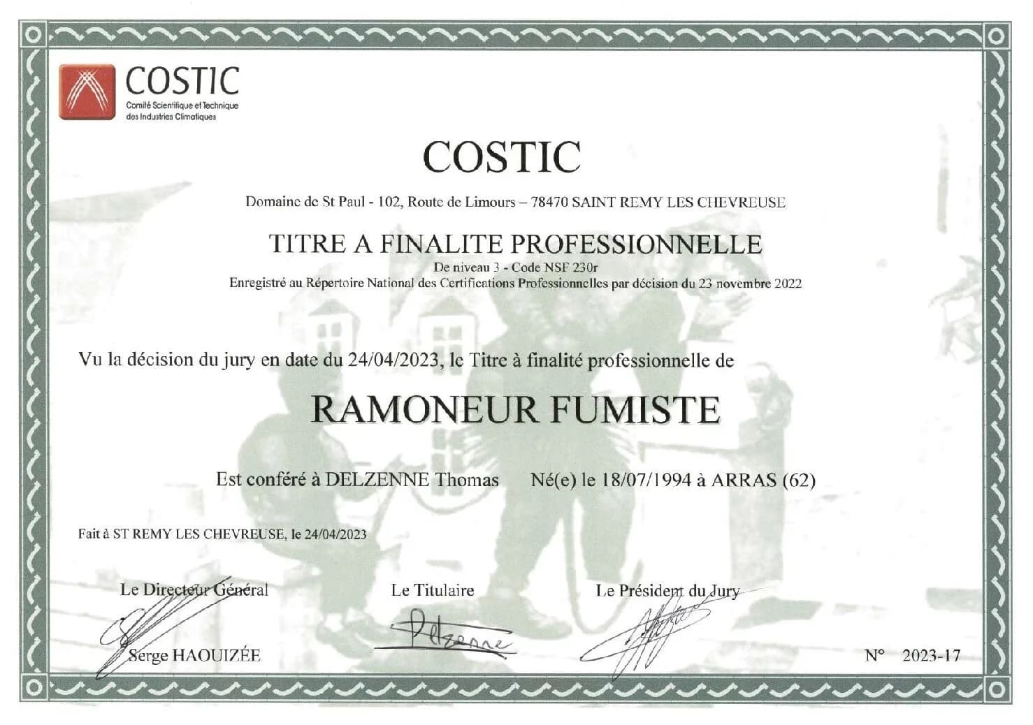Diplôme de ramoneur-fumiste